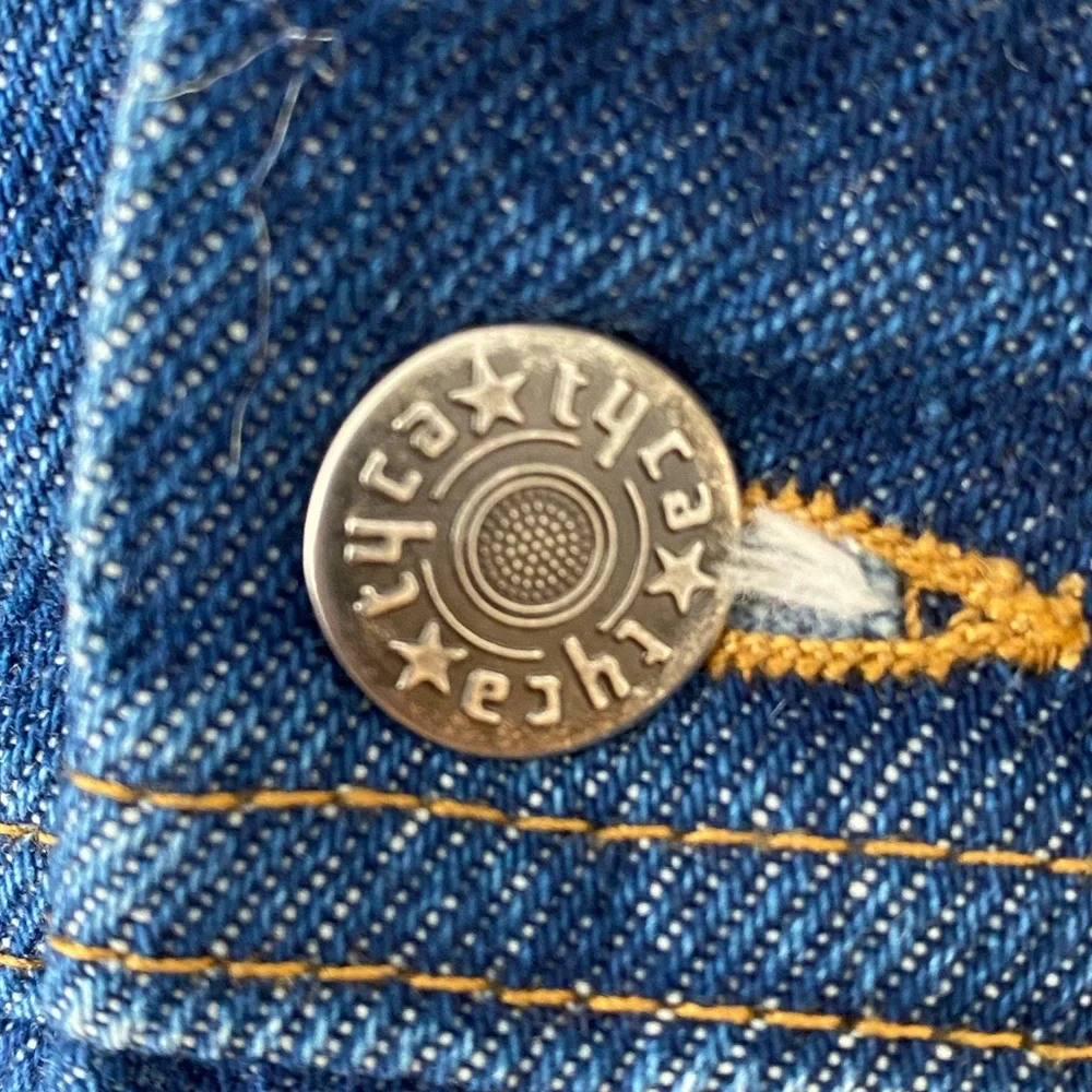 Vtg Tyca Union Made American Legion Riders Dark Wash Denim Jean Trucker Jacket L
